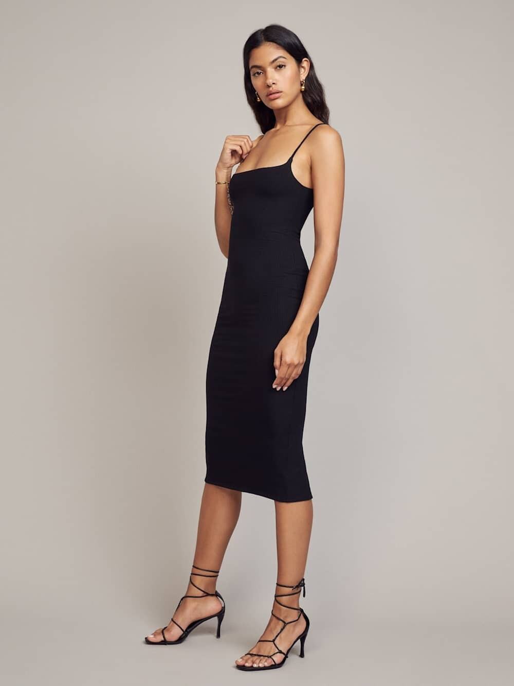 Reformation Milano Ribbed Midi Bodycon Dress - XS Black